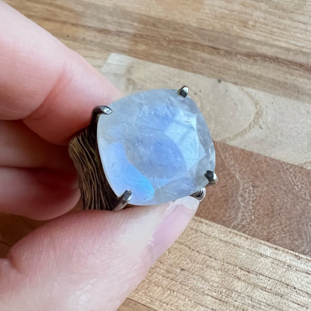 Sikara Silver Italian step ladder moonstone statement wire wrapped ring